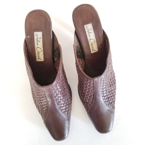 John David Naples Brown Leather Heels Mules 8.5 - Picture 2 of 8